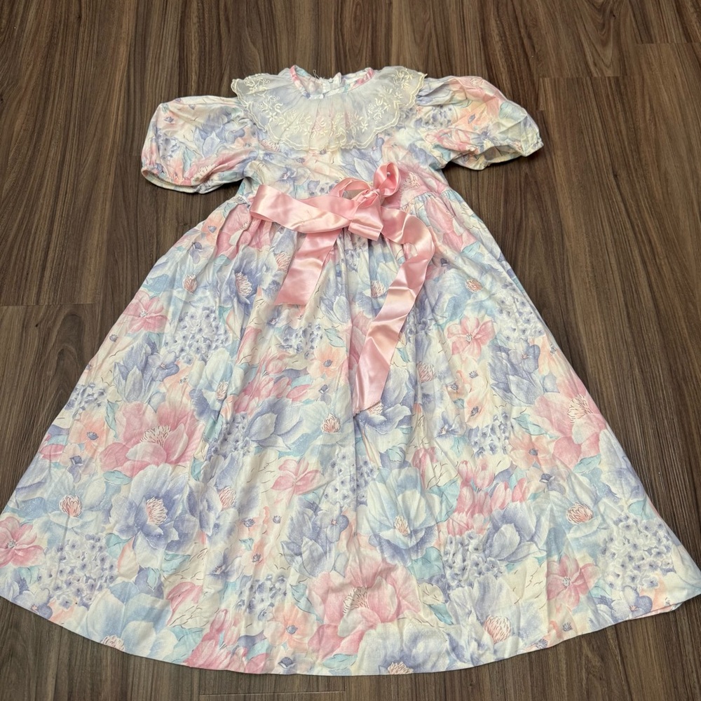 USA made Vtg Ruth Of Carolina Dress 6x flowers lace cottage core modest